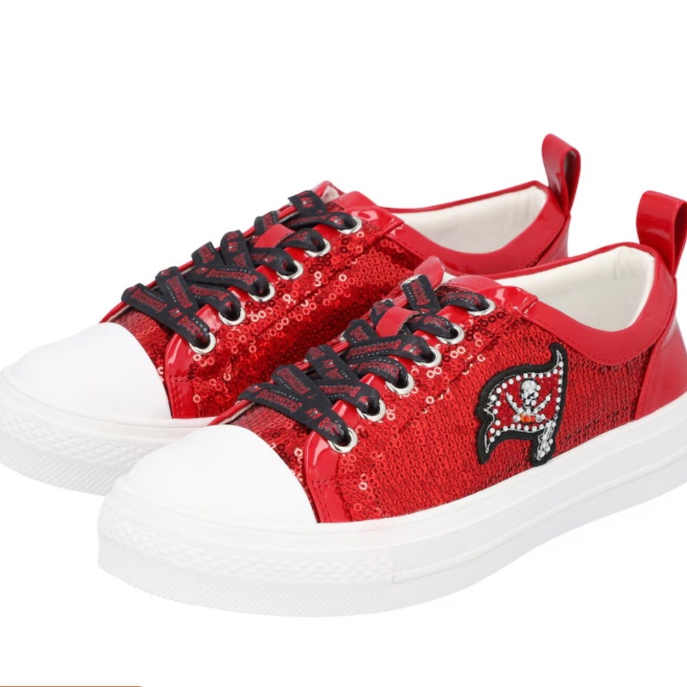 Women’s Cuce Red Tampa Bay Buccaneers Sequin Sneakers White Soles NFL New Size 8